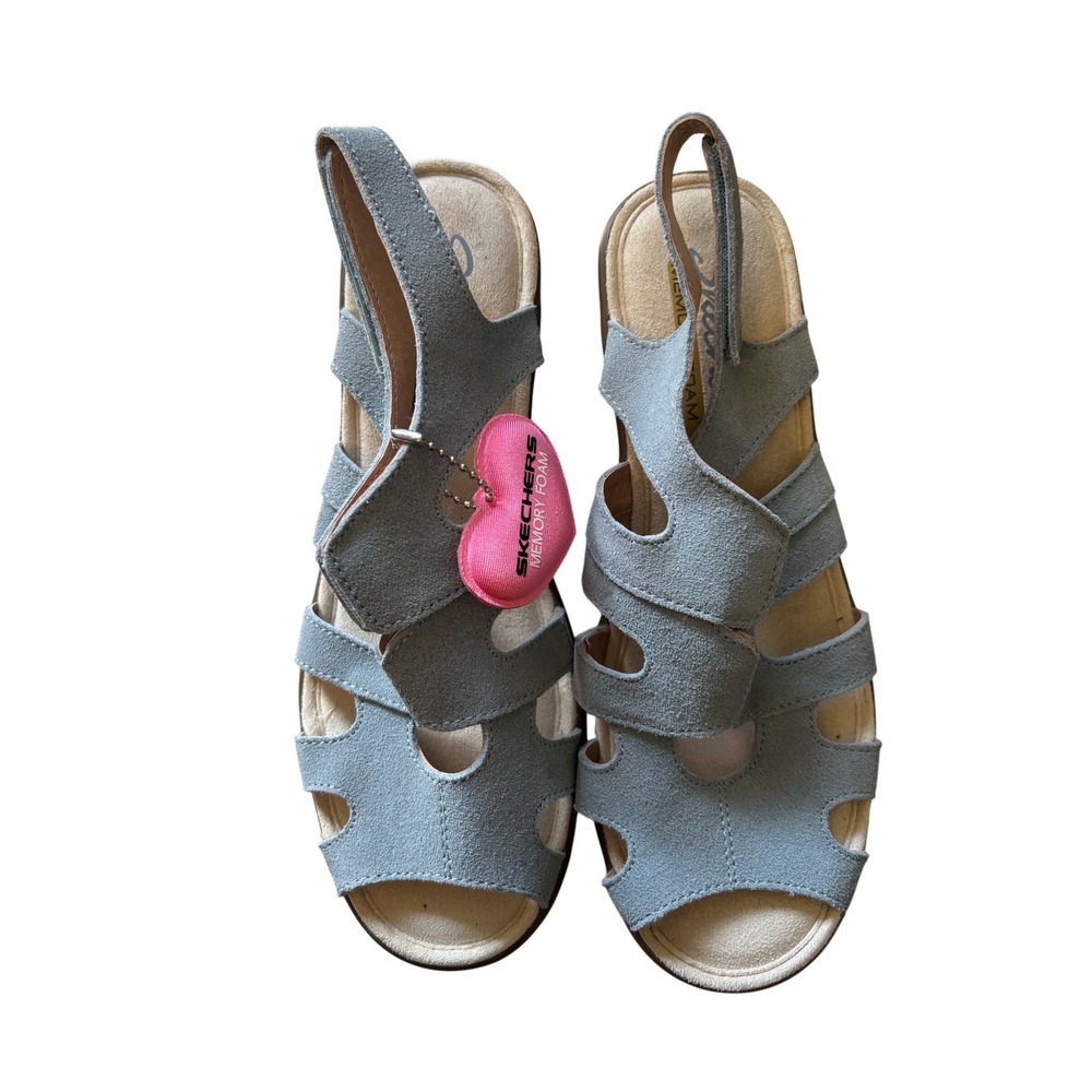 NWOT Skechers Parallel Light Blue Suede Wedge Sandals Size 6.5